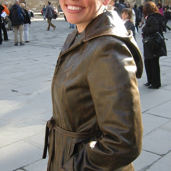 Italian Brown Leather Hooded Jacket for Women - Picture 1 of 8